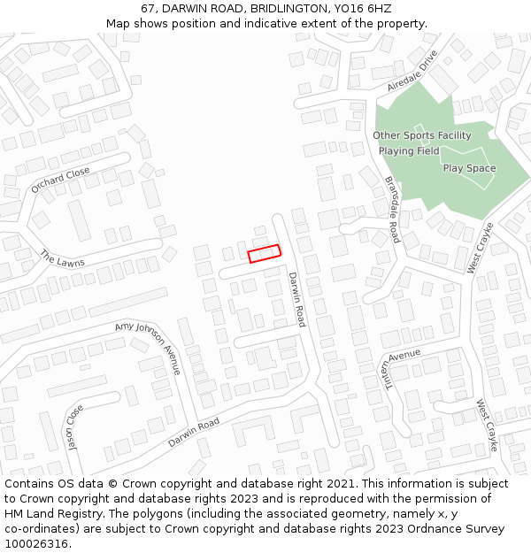 67, DARWIN ROAD, BRIDLINGTON, YO16 6HZ: Location map and indicative extent of plot