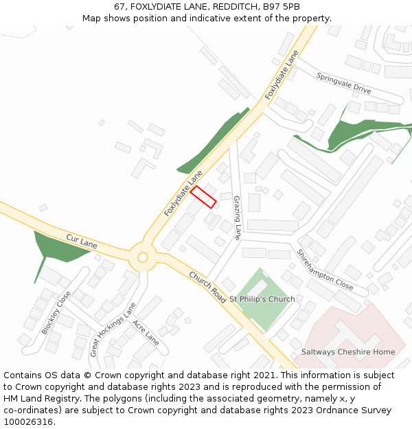 67, FOXLYDIATE LANE, REDDITCH, B97 5PB: Location map and indicative extent of plot