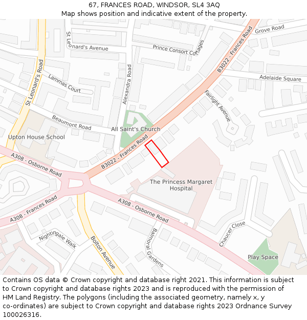 67, FRANCES ROAD, WINDSOR, SL4 3AQ: Location map and indicative extent of plot