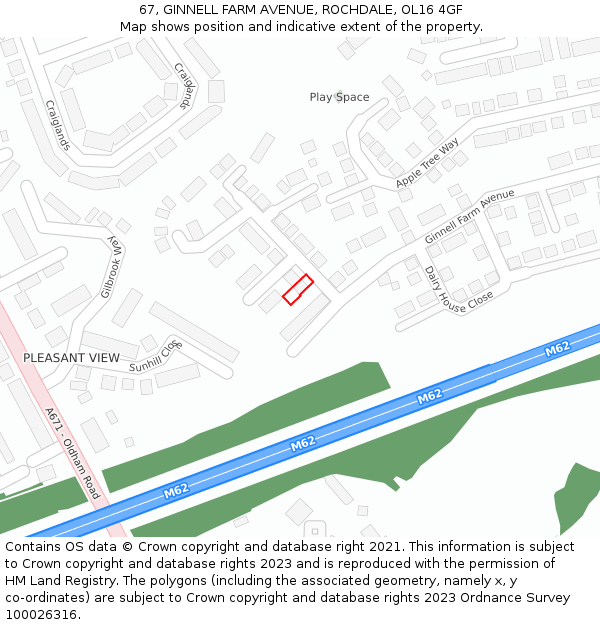 67, GINNELL FARM AVENUE, ROCHDALE, OL16 4GF: Location map and indicative extent of plot