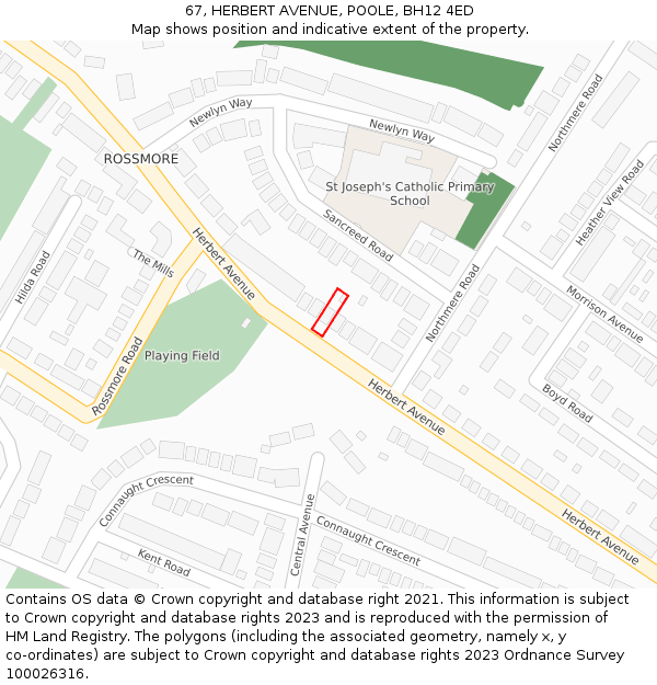 67, HERBERT AVENUE, POOLE, BH12 4ED: Location map and indicative extent of plot