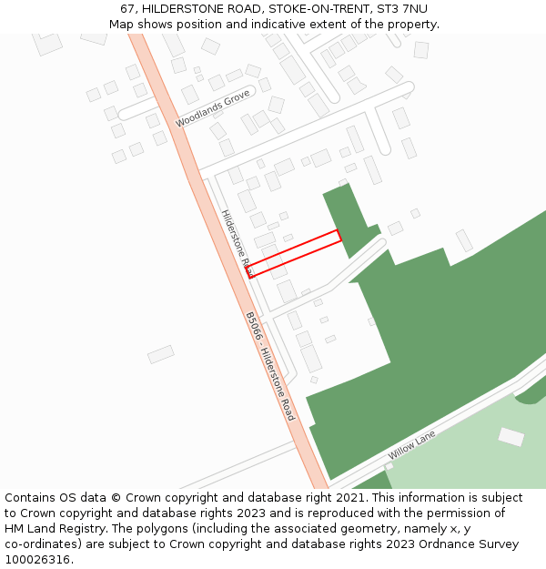 67, HILDERSTONE ROAD, STOKE-ON-TRENT, ST3 7NU: Location map and indicative extent of plot