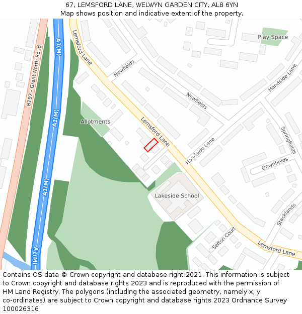 67, LEMSFORD LANE, WELWYN GARDEN CITY, AL8 6YN: Location map and indicative extent of plot