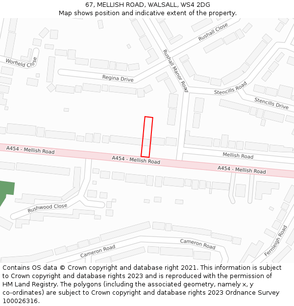 67, MELLISH ROAD, WALSALL, WS4 2DG: Location map and indicative extent of plot