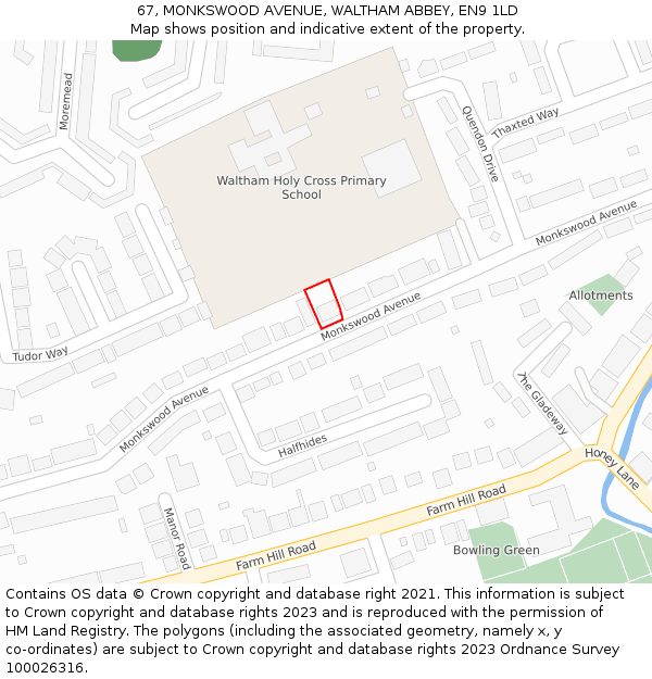 67, MONKSWOOD AVENUE, WALTHAM ABBEY, EN9 1LD: Location map and indicative extent of plot