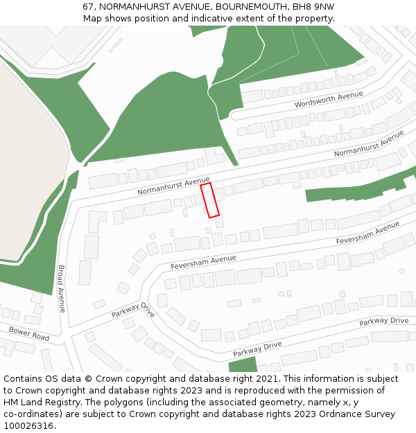 67, NORMANHURST AVENUE, BOURNEMOUTH, BH8 9NW: Location map and indicative extent of plot