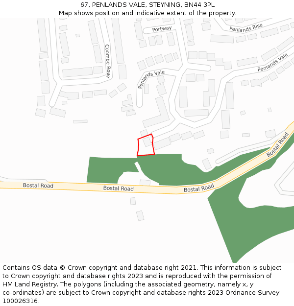 67, PENLANDS VALE, STEYNING, BN44 3PL: Location map and indicative extent of plot
