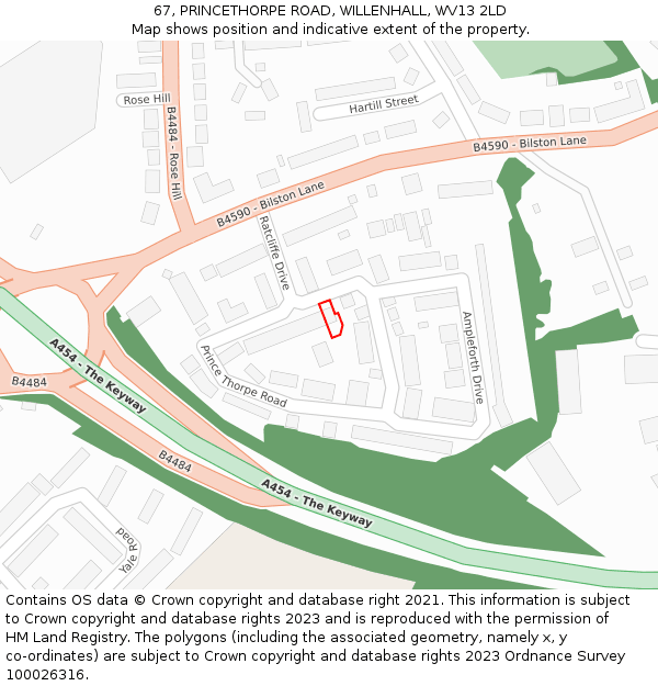 67, PRINCETHORPE ROAD, WILLENHALL, WV13 2LD: Location map and indicative extent of plot