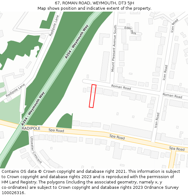 67, ROMAN ROAD, WEYMOUTH, DT3 5JH: Location map and indicative extent of plot