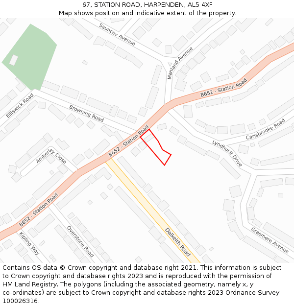 67, STATION ROAD, HARPENDEN, AL5 4XF: Location map and indicative extent of plot