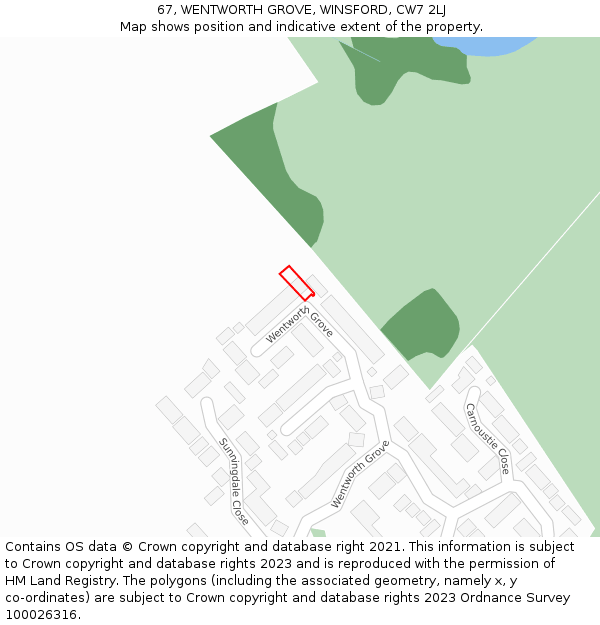 67, WENTWORTH GROVE, WINSFORD, CW7 2LJ: Location map and indicative extent of plot