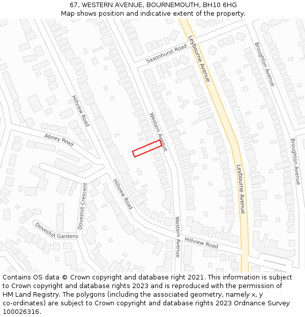 67, WESTERN AVENUE, BOURNEMOUTH, BH10 6HG: Location map and indicative extent of plot