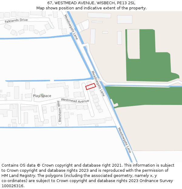 67, WESTMEAD AVENUE, WISBECH, PE13 2SL: Location map and indicative extent of plot