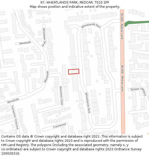 67, WHEATLANDS PARK, REDCAR, TS10 2PF: Location map and indicative extent of plot