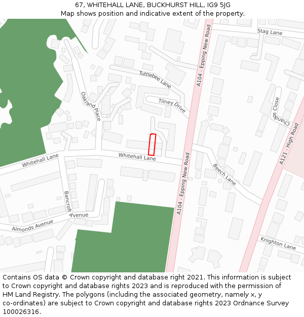 67, WHITEHALL LANE, BUCKHURST HILL, IG9 5JG: Location map and indicative extent of plot