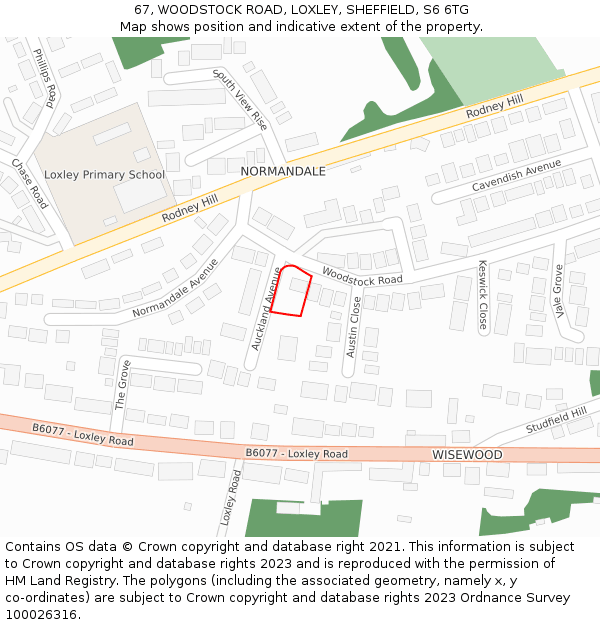 67, WOODSTOCK ROAD, LOXLEY, SHEFFIELD, S6 6TG: Location map and indicative extent of plot