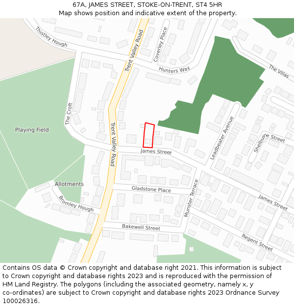 67A, JAMES STREET, STOKE-ON-TRENT, ST4 5HR: Location map and indicative extent of plot
