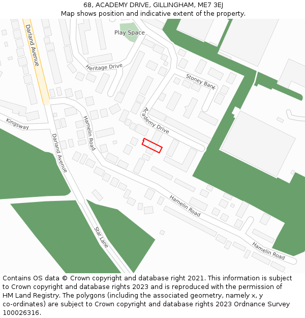 68, ACADEMY DRIVE, GILLINGHAM, ME7 3EJ: Location map and indicative extent of plot