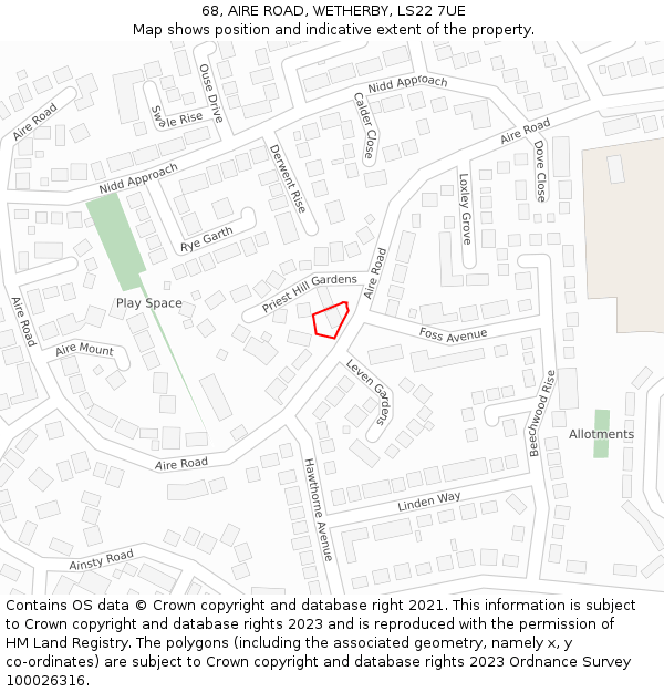 68, AIRE ROAD, WETHERBY, LS22 7UE: Location map and indicative extent of plot
