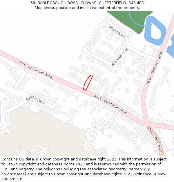 68, BARLBOROUGH ROAD, CLOWNE, CHESTERFIELD, S43 4RD: Location map and indicative extent of plot