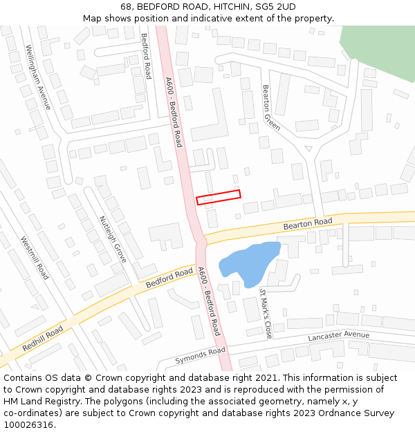 68, BEDFORD ROAD, HITCHIN, SG5 2UD: Location map and indicative extent of plot