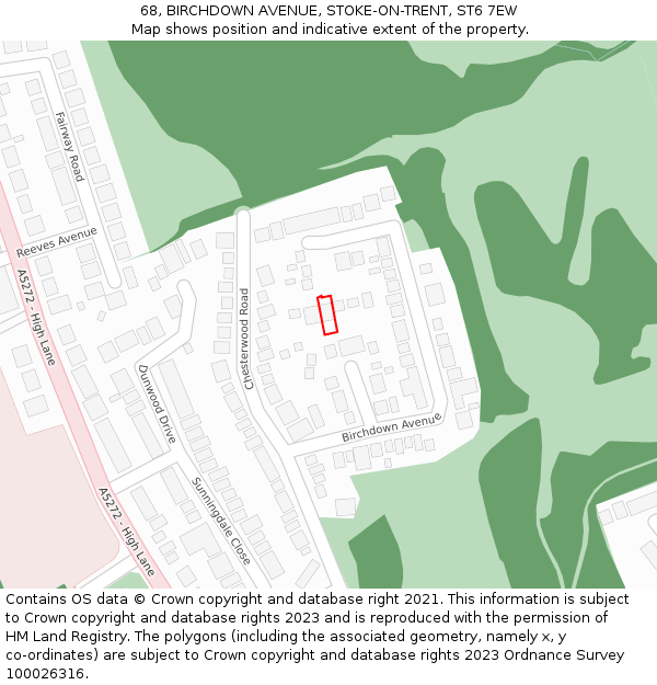 68, BIRCHDOWN AVENUE, STOKE-ON-TRENT, ST6 7EW: Location map and indicative extent of plot