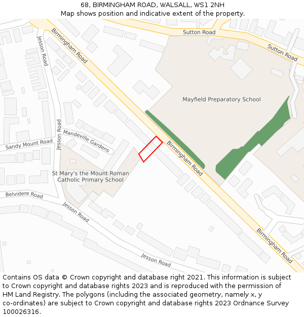 68, BIRMINGHAM ROAD, WALSALL, WS1 2NH: Location map and indicative extent of plot