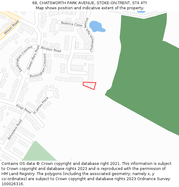 68, CHATSWORTH PARK AVENUE, STOKE-ON-TRENT, ST4 4TY: Location map and indicative extent of plot
