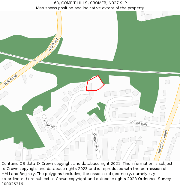 68, COMPIT HILLS, CROMER, NR27 9LP: Location map and indicative extent of plot