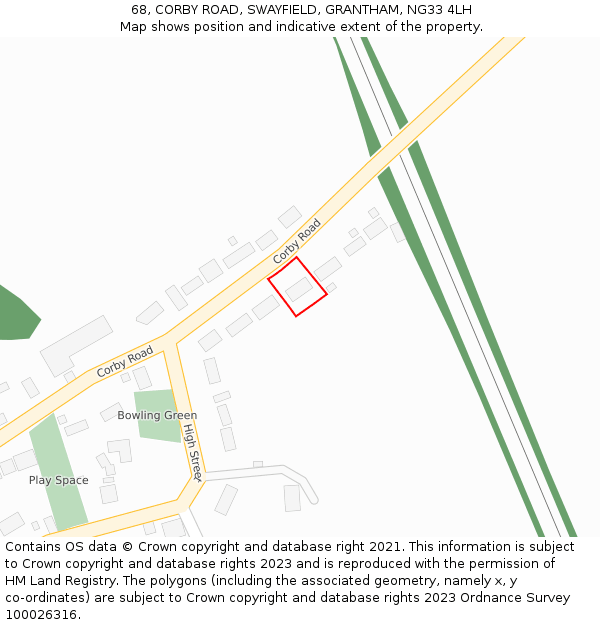 68, CORBY ROAD, SWAYFIELD, GRANTHAM, NG33 4LH: Location map and indicative extent of plot