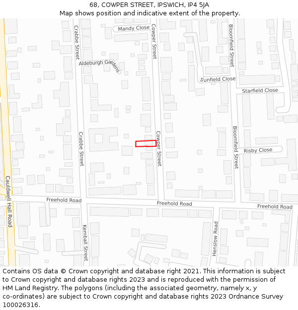 68, COWPER STREET, IPSWICH, IP4 5JA: Location map and indicative extent of plot