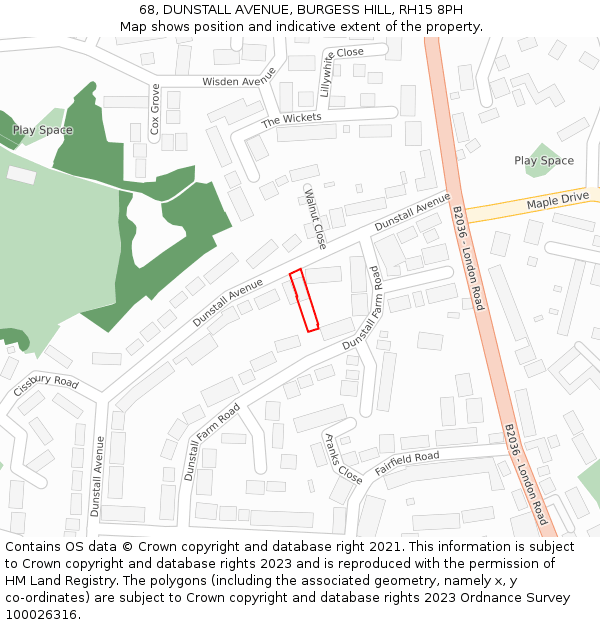 68, DUNSTALL AVENUE, BURGESS HILL, RH15 8PH: Location map and indicative extent of plot