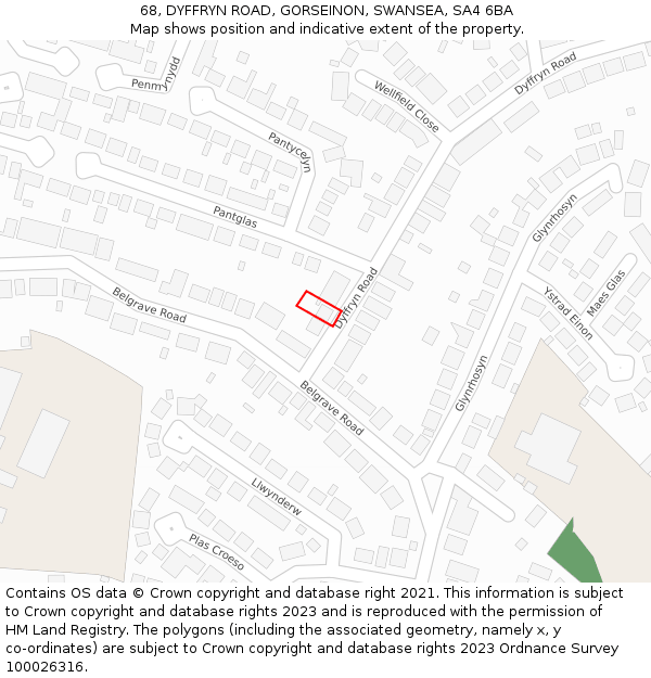 68, DYFFRYN ROAD, GORSEINON, SWANSEA, SA4 6BA: Location map and indicative extent of plot