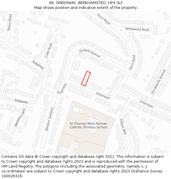 68, GREENWAY, BERKHAMSTED, HP4 3LF: Location map and indicative extent of plot