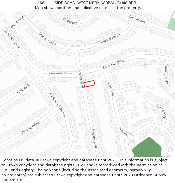 68, HILLSIDE ROAD, WEST KIRBY, WIRRAL, CH48 8BB: Location map and indicative extent of plot