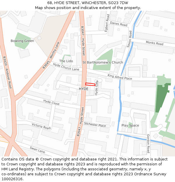 68, HYDE STREET, WINCHESTER, SO23 7DW: Location map and indicative extent of plot