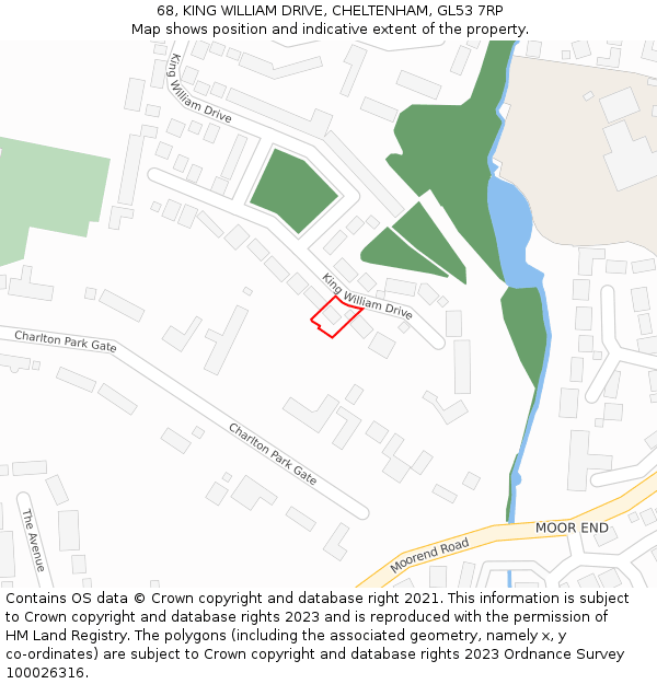 68, KING WILLIAM DRIVE, CHELTENHAM, GL53 7RP: Location map and indicative extent of plot