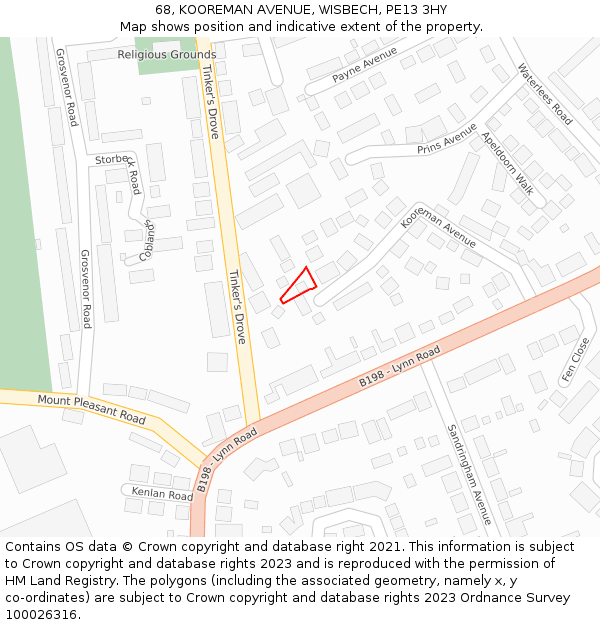 68, KOOREMAN AVENUE, WISBECH, PE13 3HY: Location map and indicative extent of plot