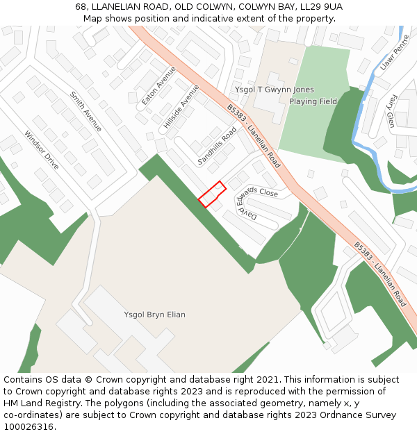68, LLANELIAN ROAD, OLD COLWYN, COLWYN BAY, LL29 9UA: Location map and indicative extent of plot
