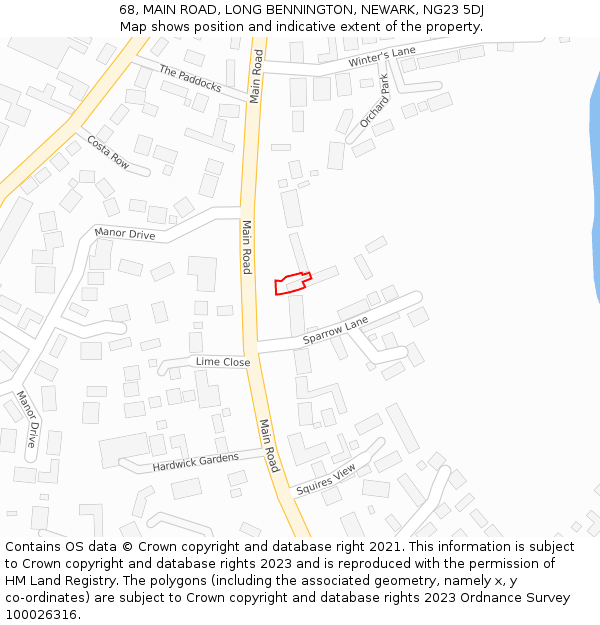 68, MAIN ROAD, LONG BENNINGTON, NEWARK, NG23 5DJ: Location map and indicative extent of plot