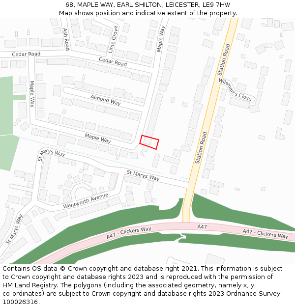 68, MAPLE WAY, EARL SHILTON, LEICESTER, LE9 7HW: Location map and indicative extent of plot
