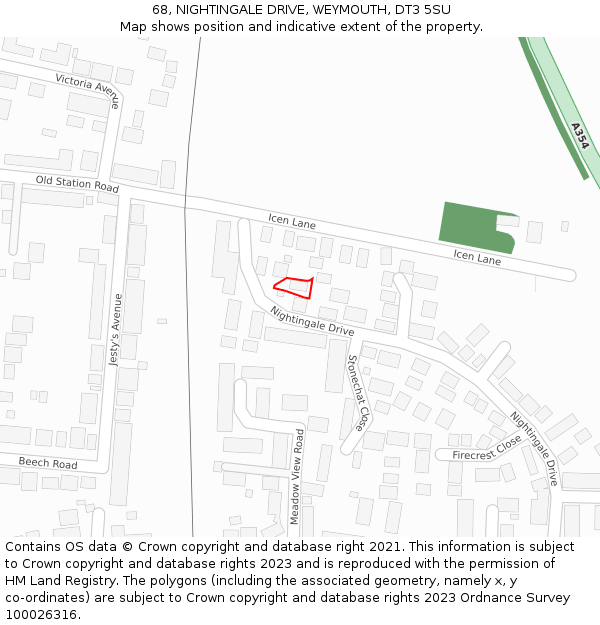 68, NIGHTINGALE DRIVE, WEYMOUTH, DT3 5SU: Location map and indicative extent of plot