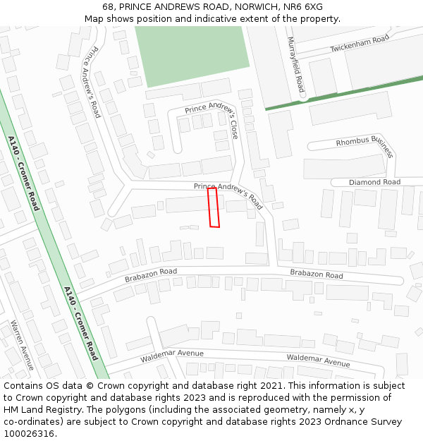 68, PRINCE ANDREWS ROAD, NORWICH, NR6 6XG: Location map and indicative extent of plot