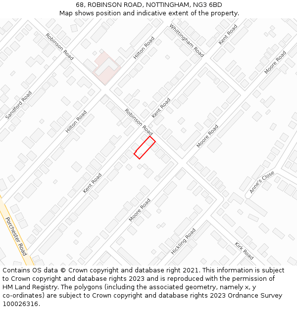 68, ROBINSON ROAD, NOTTINGHAM, NG3 6BD: Location map and indicative extent of plot