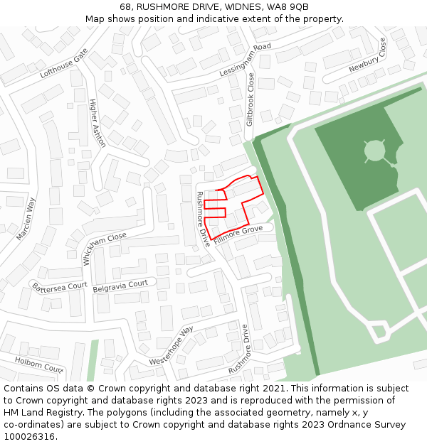 68, RUSHMORE DRIVE, WIDNES, WA8 9QB: Location map and indicative extent of plot