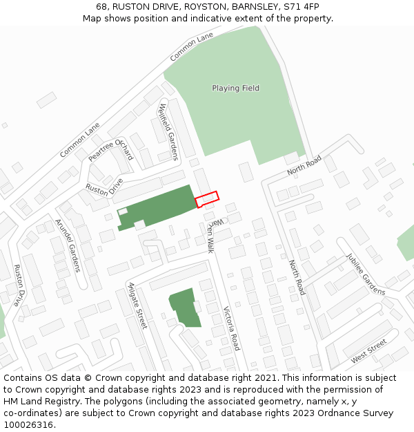 68, RUSTON DRIVE, ROYSTON, BARNSLEY, S71 4FP: Location map and indicative extent of plot