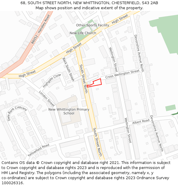 68, SOUTH STREET NORTH, NEW WHITTINGTON, CHESTERFIELD, S43 2AB: Location map and indicative extent of plot