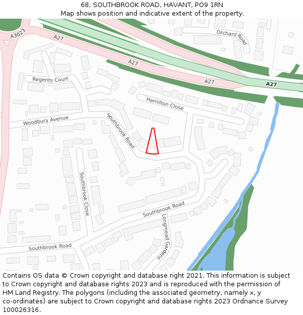 68, SOUTHBROOK ROAD, HAVANT, PO9 1RN: Location map and indicative extent of plot