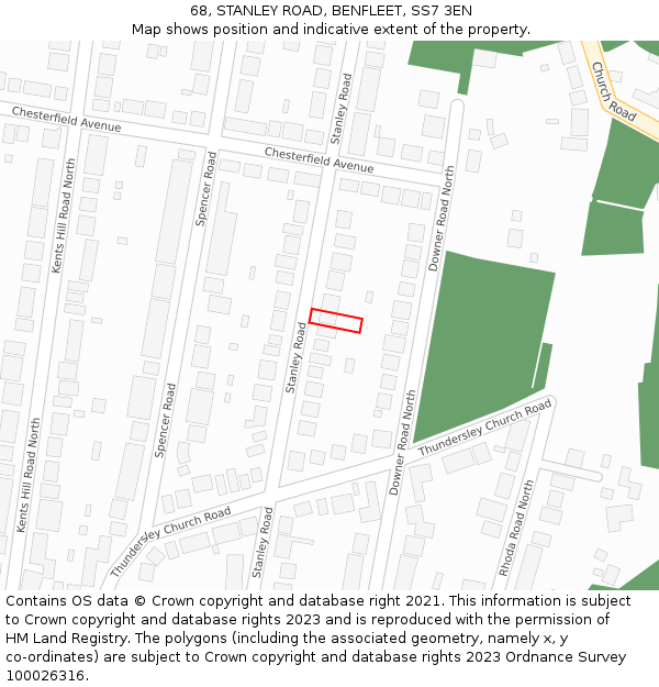 68, STANLEY ROAD, BENFLEET, SS7 3EN: Location map and indicative extent of plot