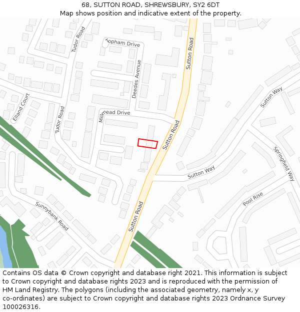 68, SUTTON ROAD, SHREWSBURY, SY2 6DT: Location map and indicative extent of plot